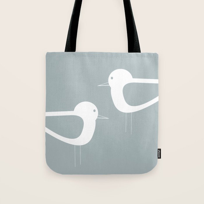 Shorebird Pair Minimalist Coastal Bird Couple in Light Blue-Gray and White Tote Bag Gallery Image 1