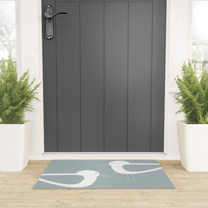 Shorebird Pair Minimalist Coastal Bird Couple in Light Blue-Gray and White Welcome Mat Gallery Image 3