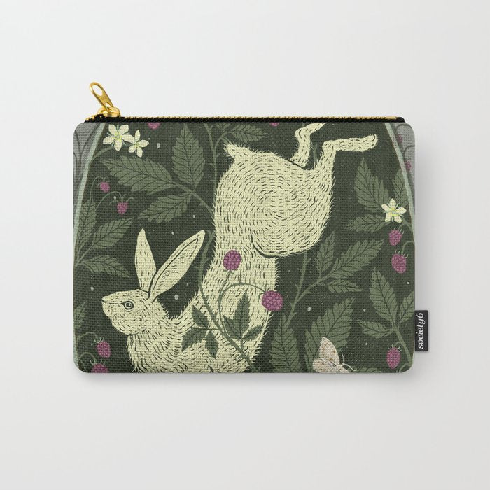 Rabbit in the Raspberries Carry All Pouch Gallery Image 1