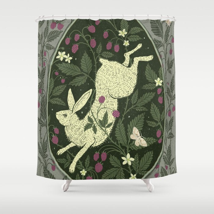 Rabbit in the Raspberries Shower Curtain Gallery Image 1