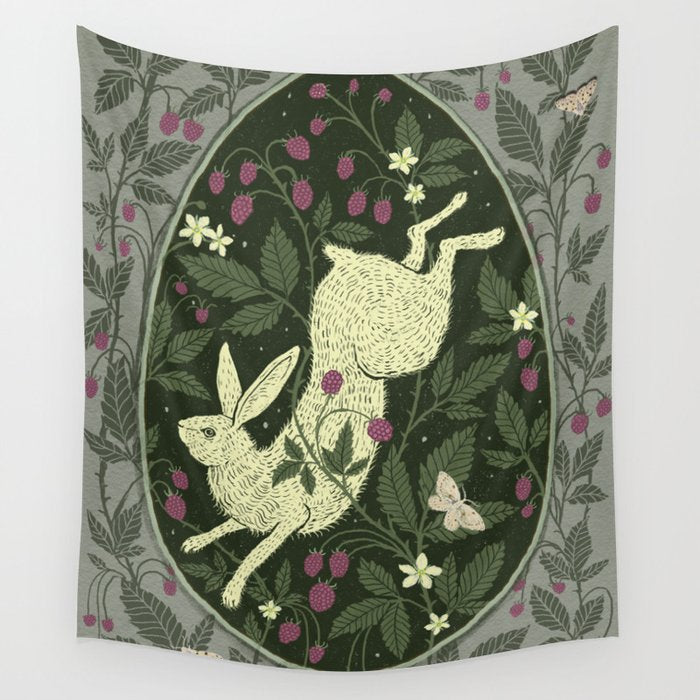 Rabbit in the Raspberries Wall Tapestry Gallery Image 4