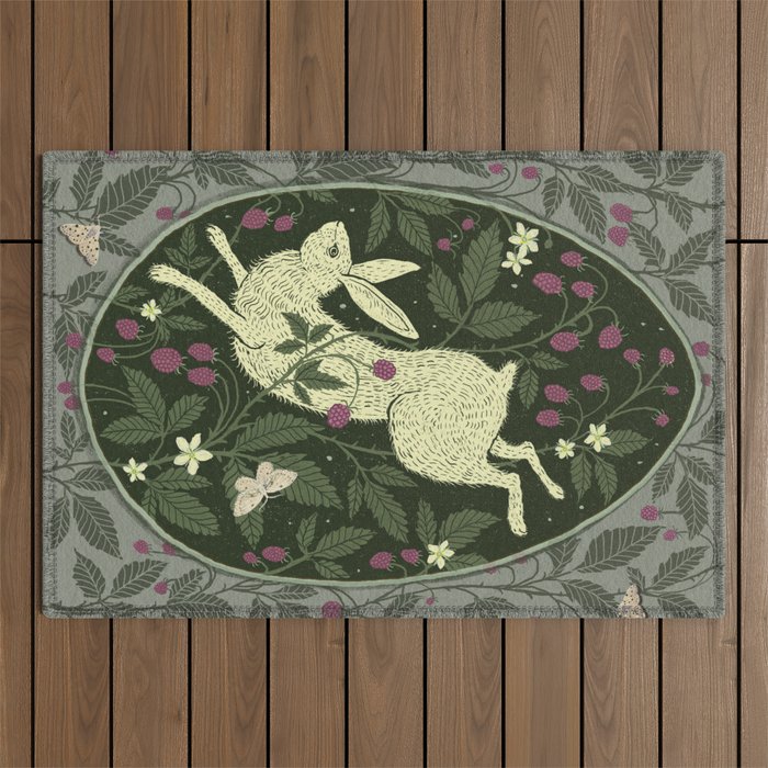 Rabbit in the Raspberries Outdoor Rug Gallery Image 1
