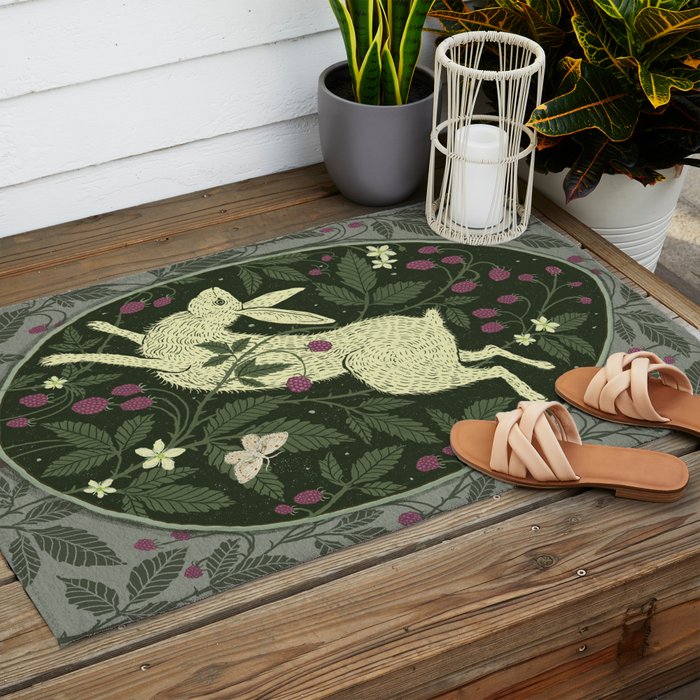 Rabbit in the Raspberries Outdoor Rug Gallery Image 2