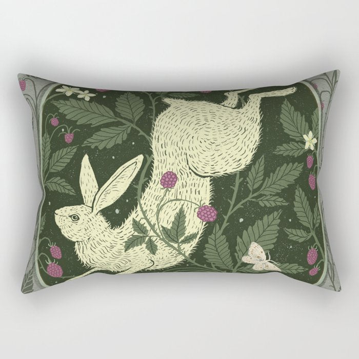 Rabbit in the Raspberries Rectangular Pillow Gallery Image 2