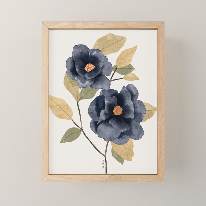Blue watercolor roses Mini Art Print Gallery Image 1