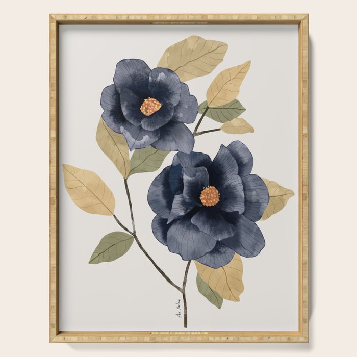 Blue watercolor roses Serving Tray Gallery Image 1
