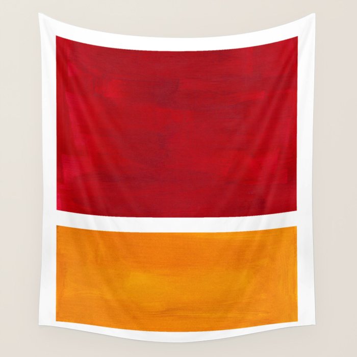 Burnt Red Yellow Ochre Mid Century Modern Abstract Minimalist Rothko Color Field Squares Wall Tapestry Gallery Image 4