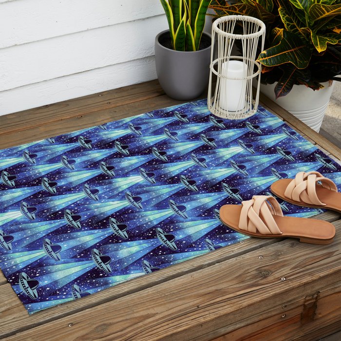 Cosmic UFO - mysterious blue flash Outdoor Rug Gallery Image 2