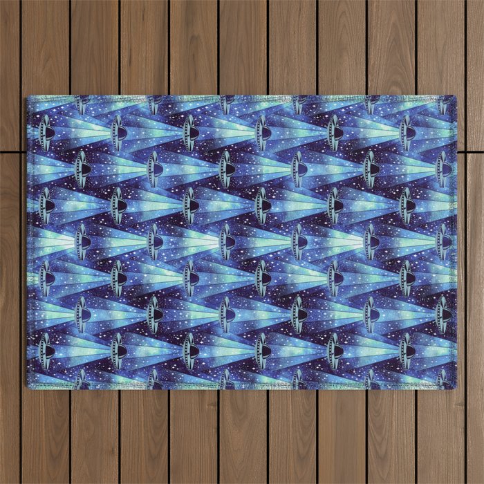 Cosmic UFO - mysterious blue flash Outdoor Rug Gallery Image 1
