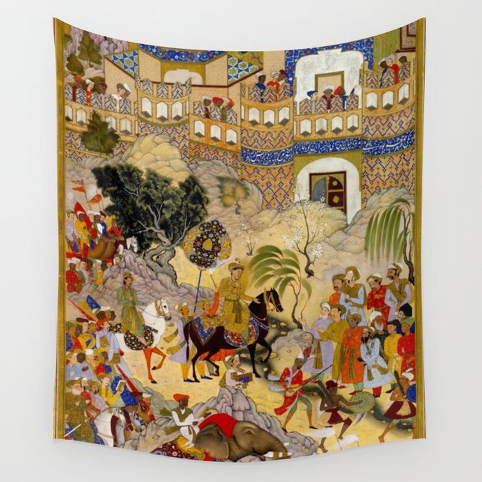 Farrukh Beg. Akbar's Triumphal Entry into Surat. Akbarnama Wall Tapestry Gallery Image 4