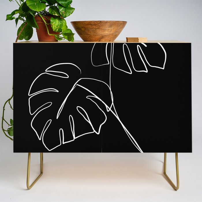 Monstera minimal - black Credenza Gallery Image 1