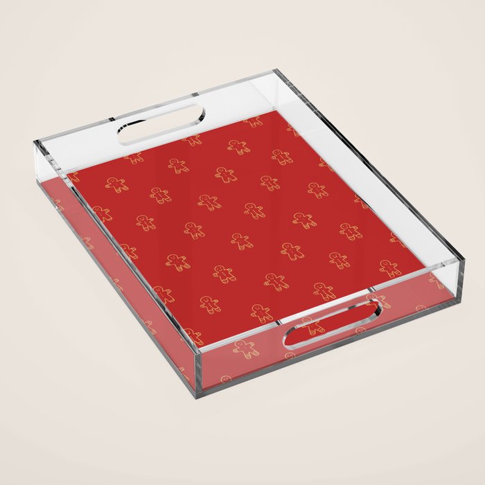 Red gingerbread christmas cookie pattern Acrylic Tray Gallery Image 1
