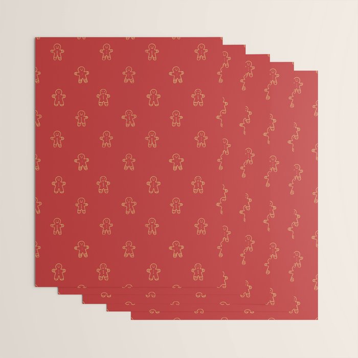 Red gingerbread christmas cookie pattern Wrapping Paper Gallery Image 3