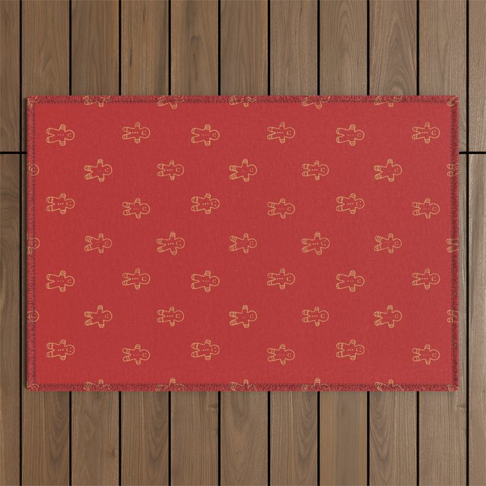 Red gingerbread christmas cookie pattern Outdoor Rug Gallery Image 1