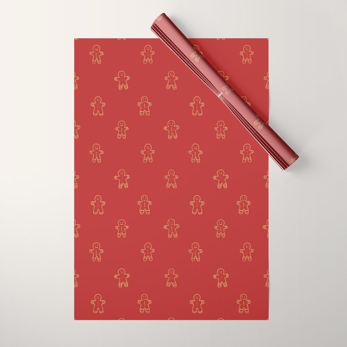 Red gingerbread christmas cookie pattern Wrapping Paper Gallery Image 1