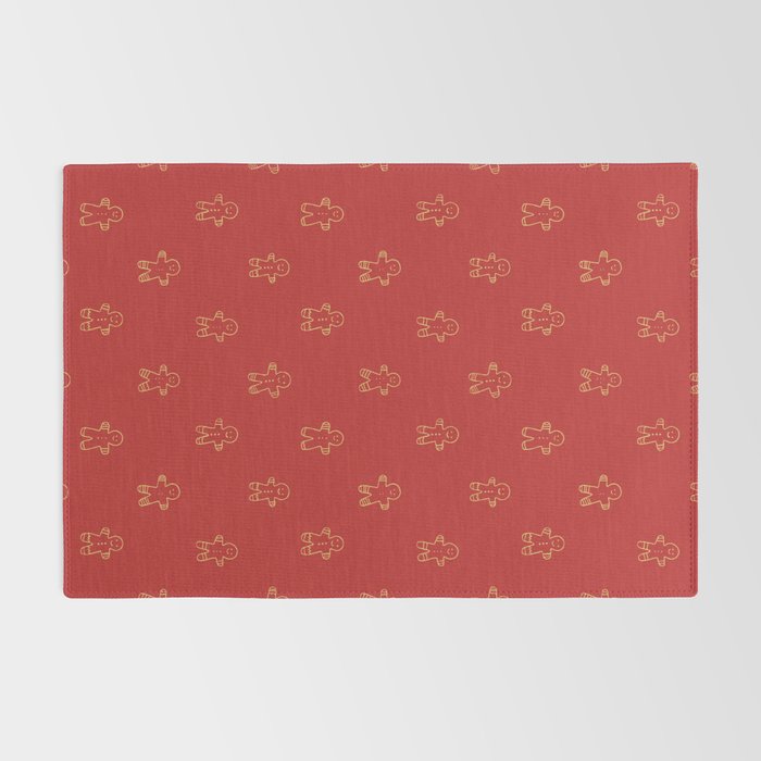 Red gingerbread christmas cookie pattern Rug Gallery Image 2