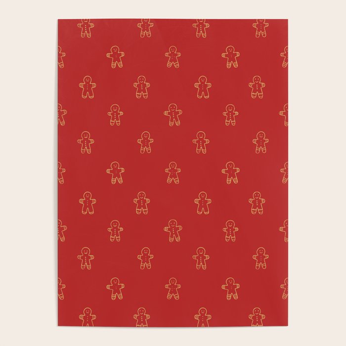 Red gingerbread christmas cookie pattern Poster Gallery Image 4
