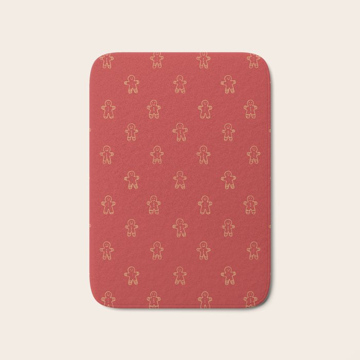 Red gingerbread christmas cookie pattern Bath Mat Gallery Image 1