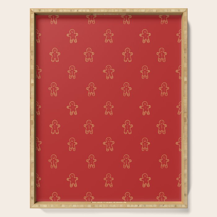 Red gingerbread christmas cookie pattern Serving Tray Gallery Image 1