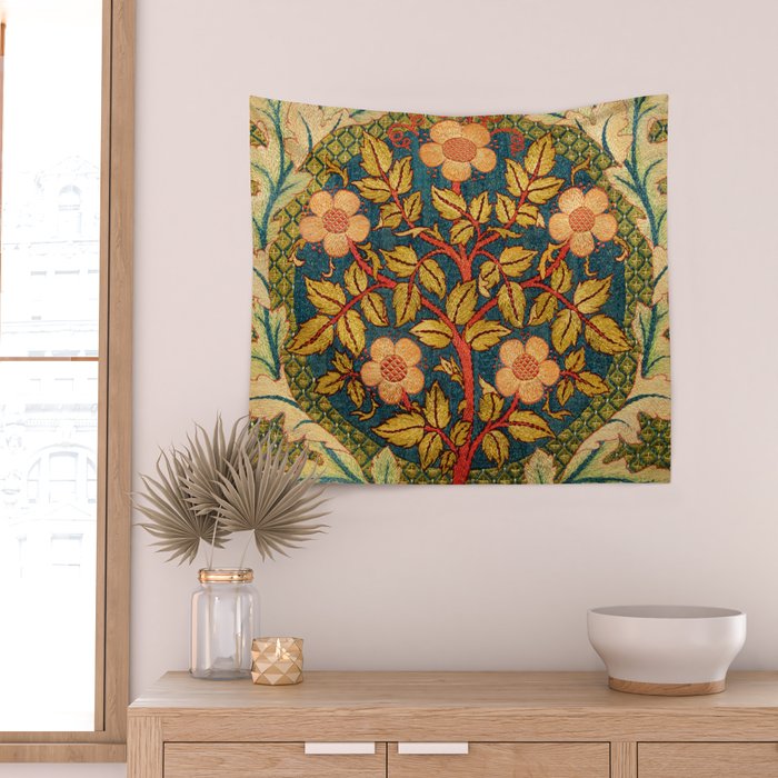 William Morris "Rose Wreath" Wall Tapestry Gallery Image 2