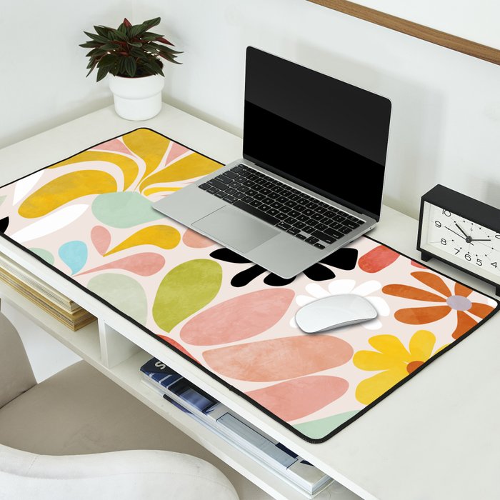 floral shapes retro Desk Mat Gallery Image 2
