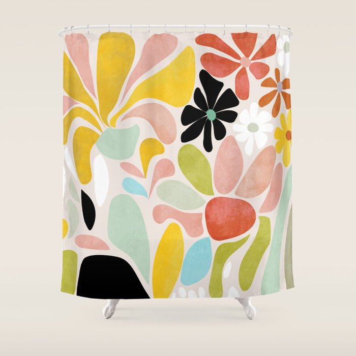 floral shapes retro Shower Curtain Gallery Image 1