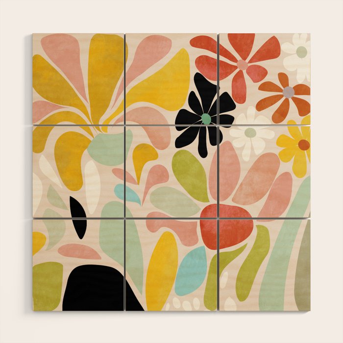 floral shapes retro Wood Wall Art Gallery Image 1