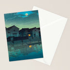 Kawase Hasui Vintage Japanese Woodblock Print Japanese Village Under Moonlight Cloudy Sky Stationery Card Gallery Image 2