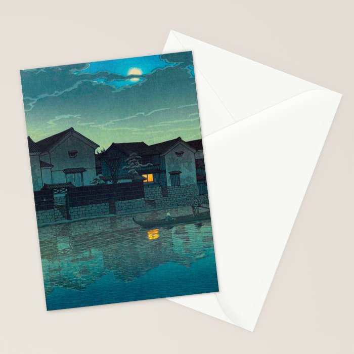 Kawase Hasui Vintage Japanese Woodblock Print Japanese Village Under Moonlight Cloudy Sky Stationery Card Gallery Image 2