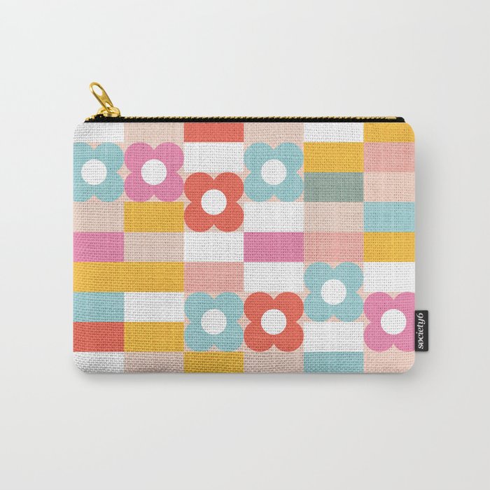Retro Rainbow floral check pattern Carry All Pouch Gallery Image 1