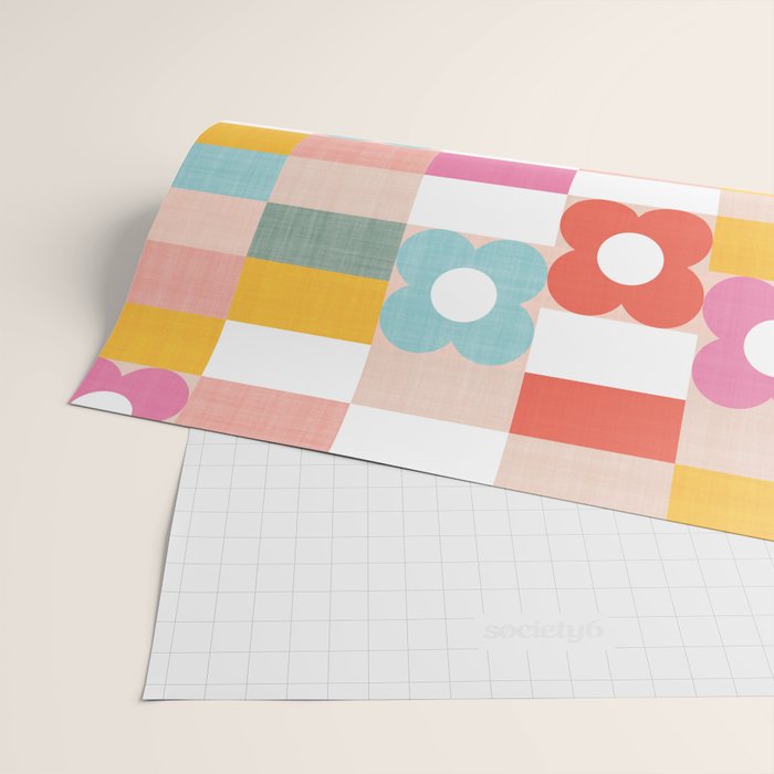 Retro Rainbow floral check pattern Wrapping Paper Gallery Image 2