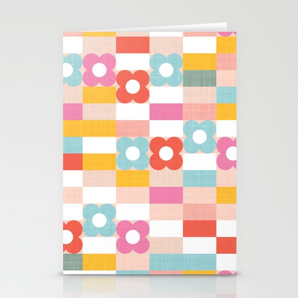 Retro Rainbow floral check pattern Stationery Card Gallery Image 1