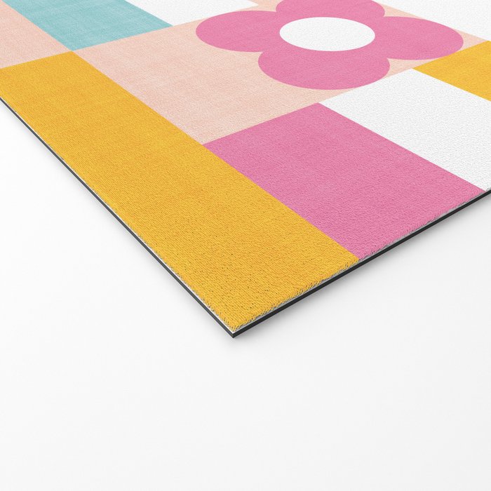Retro Rainbow floral check pattern Welcome Mat Gallery Image 2