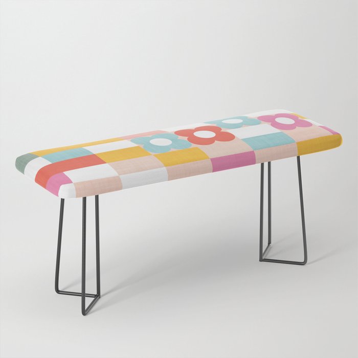 Retro Rainbow floral check pattern Bench Gallery Image 1