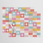 Retro Rainbow floral check pattern Placemat Gallery Image 1