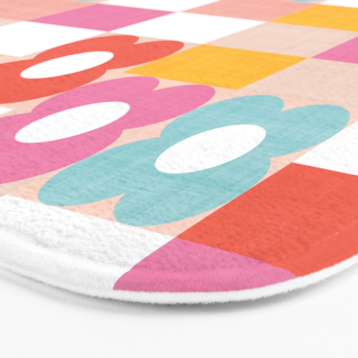 Retro Rainbow floral check pattern Bath Mat Gallery Image 3