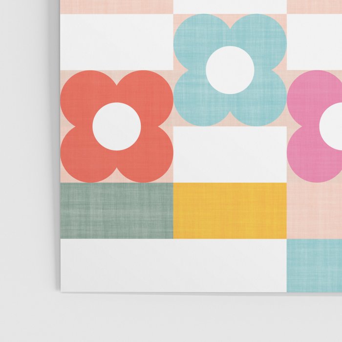 Retro Rainbow floral check pattern Poster Gallery Image 3