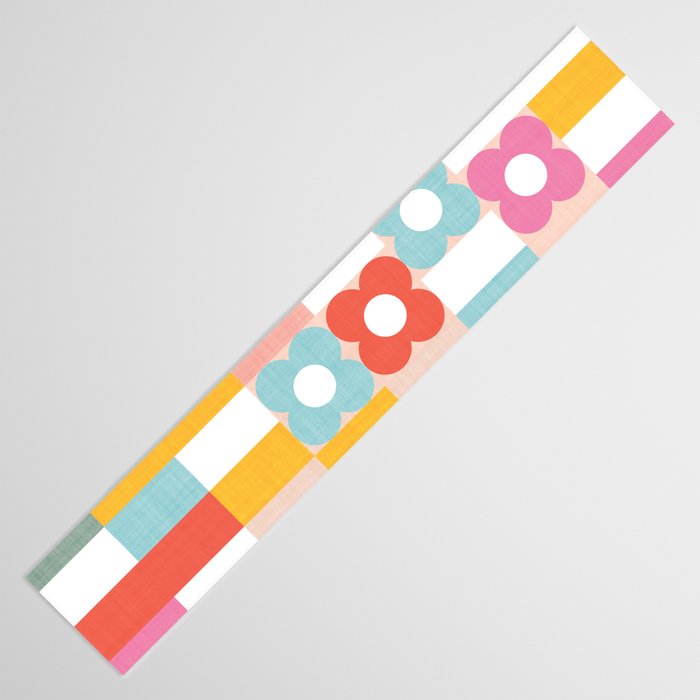 Retro Rainbow floral check pattern Table Runner Gallery Image 3