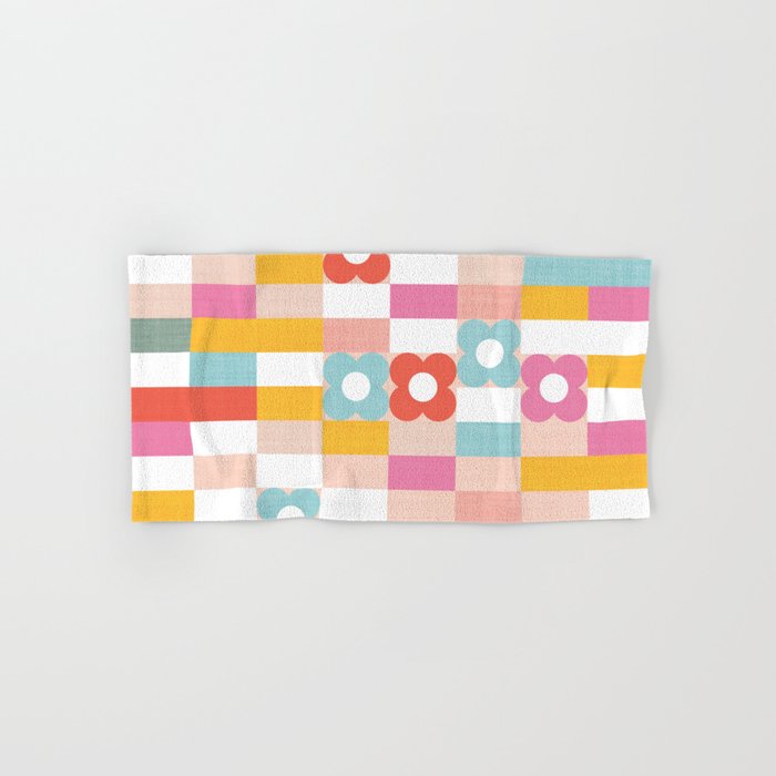 Retro Rainbow floral check pattern Bath Towel Gallery Image 1