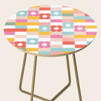 Retro Rainbow floral check pattern Side Table Gallery Image 2