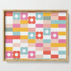 Retro Rainbow floral check pattern Serving Tray Gallery Image 1