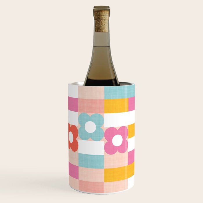 Retro Rainbow floral check pattern Wine Chiller Gallery Image 3