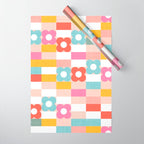 Retro Rainbow floral check pattern Wrapping Paper Gallery Image 1
