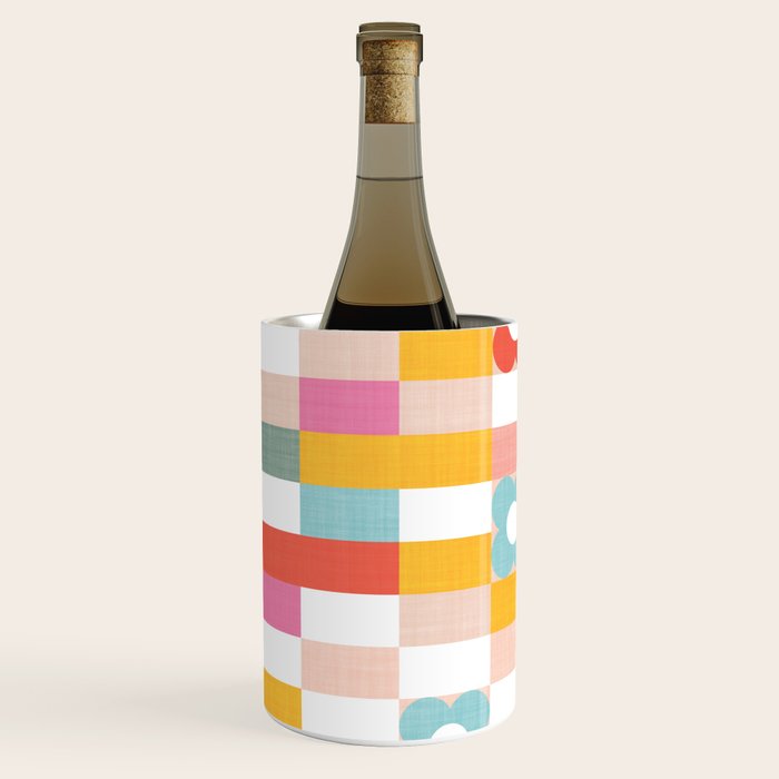Retro Rainbow floral check pattern Wine Chiller Gallery Image 2