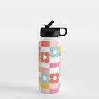 Retro Rainbow floral check pattern Water Bottle Gallery Image 1