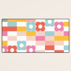 Retro Rainbow floral check pattern Desk Mat Gallery Image 3