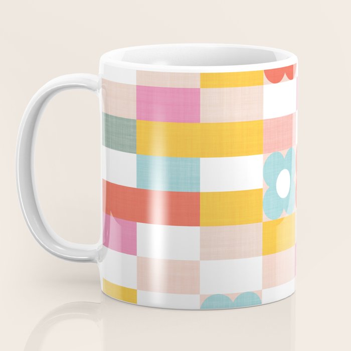Retro Rainbow floral check pattern Coffee Mug Gallery Image 3
