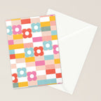 Retro Rainbow floral check pattern Stationery Card Gallery Image 2
