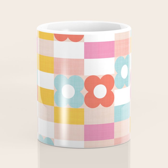 Retro Rainbow floral check pattern Coffee Mug Gallery Image 4