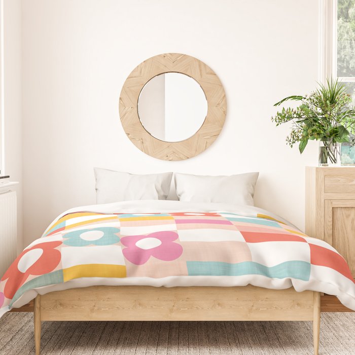 Retro Rainbow floral check pattern Duvet Cover Gallery Image 3